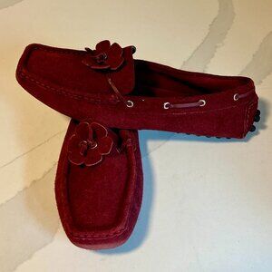 Sam & Libby Red Suede Driving Loafers - Floral Accent Flats Size 7.5